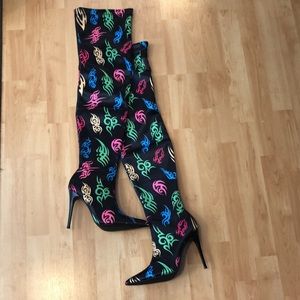 CM X DK Neon Thigh High Stiletto Boots - NWT